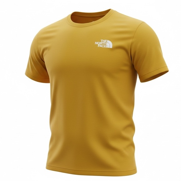 The North Face Mustard Yellow Logo Graphic T Shirt Men’s L 100% Cotton - Picture 1 of 9